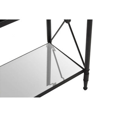 Orsina Axis Black Metal Side Table – 2-Tier Glass Rectangular Frame