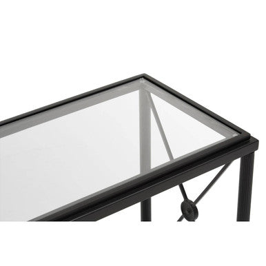 Orsina Axis Black Metal Side Table – 2-Tier Glass Rectangular Frame