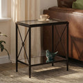 Orsina Axis Black Metal Side Table – 2-Tier Glass Rectangular Frame