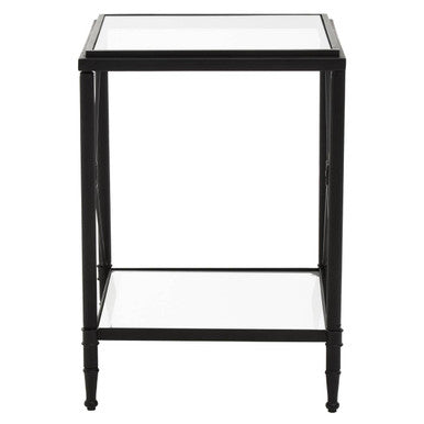 Orsina Axis Square Side Table – Black Metal & Two-Tier Glass Shelves