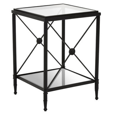 Orsina Axis Square Side Table – Black Metal & Two-Tier Glass Shelves
