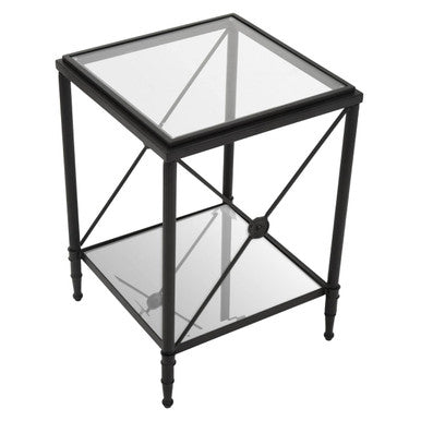 Orsina Axis Square Side Table – Black Metal & Two-Tier Glass Shelves
