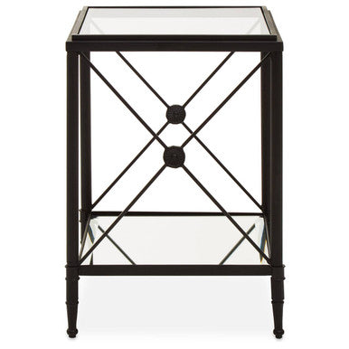 Orsina Axis Square Side Table – Black Metal & Two-Tier Glass Shelves