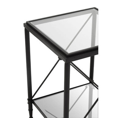 Orsina Axis Square Side Table – Black Metal & Two-Tier Glass Shelves