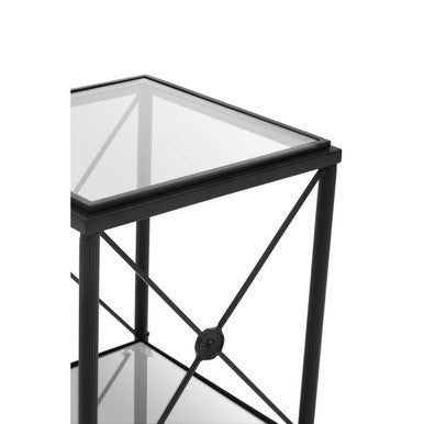 Orsina Axis Square Side Table – Black Metal & Two-Tier Glass Shelves