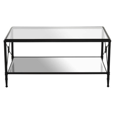 Orsina Axis 2-Tier Glass Coffee Table – Black Metal Frame with X-Sides