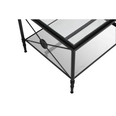 Orsina Axis 2-Tier Glass Coffee Table – Black Metal Frame with X-Sides