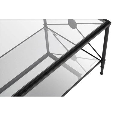 Orsina Axis 2-Tier Glass Coffee Table – Black Metal Frame with X-Sides