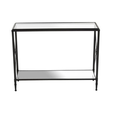 Orsina Axis Console Table – Black Metal Frame with 2-Tier Glass Shelves