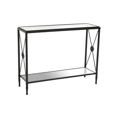 Orsina Axis Console Table – Black Metal Frame with 2-Tier Glass Shelves
