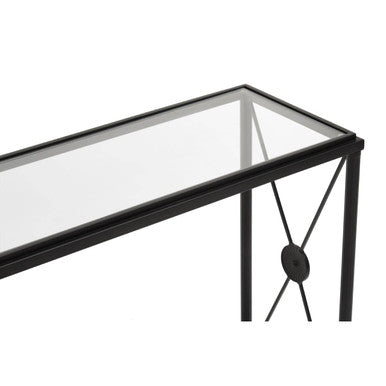 Orsina Axis Console Table – Black Metal Frame with 2-Tier Glass Shelves