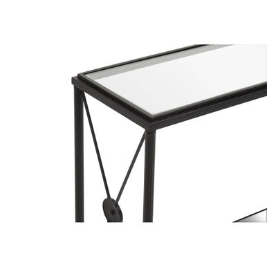 Orsina Axis Console Table – Black Metal Frame with 2-Tier Glass Shelves