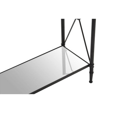 Orsina Axis Console Table – Black Metal Frame with 2-Tier Glass Shelves
