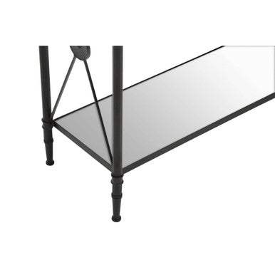 Orsina Axis Console Table – Black Metal Frame with 2-Tier Glass Shelves