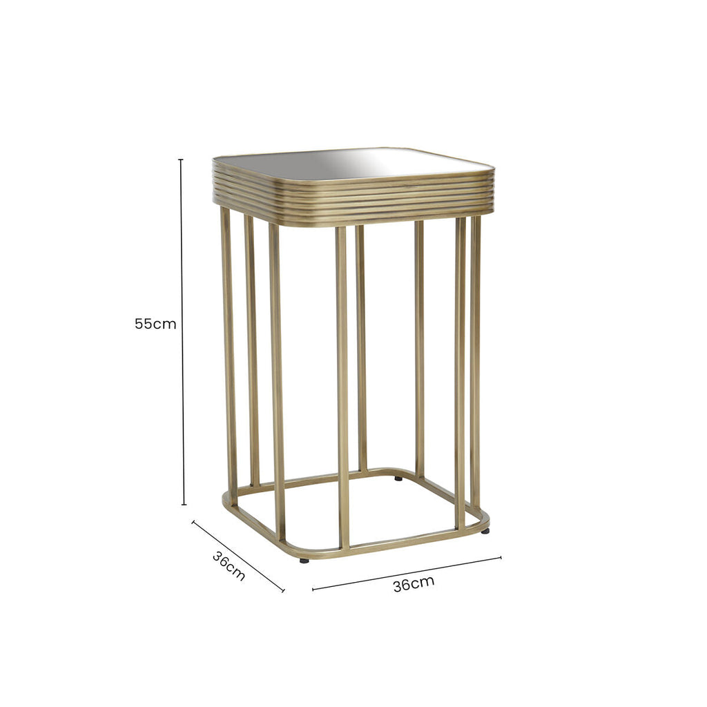 Orsina Ella Gold Side Table – Mirrored Top with Textured Edge