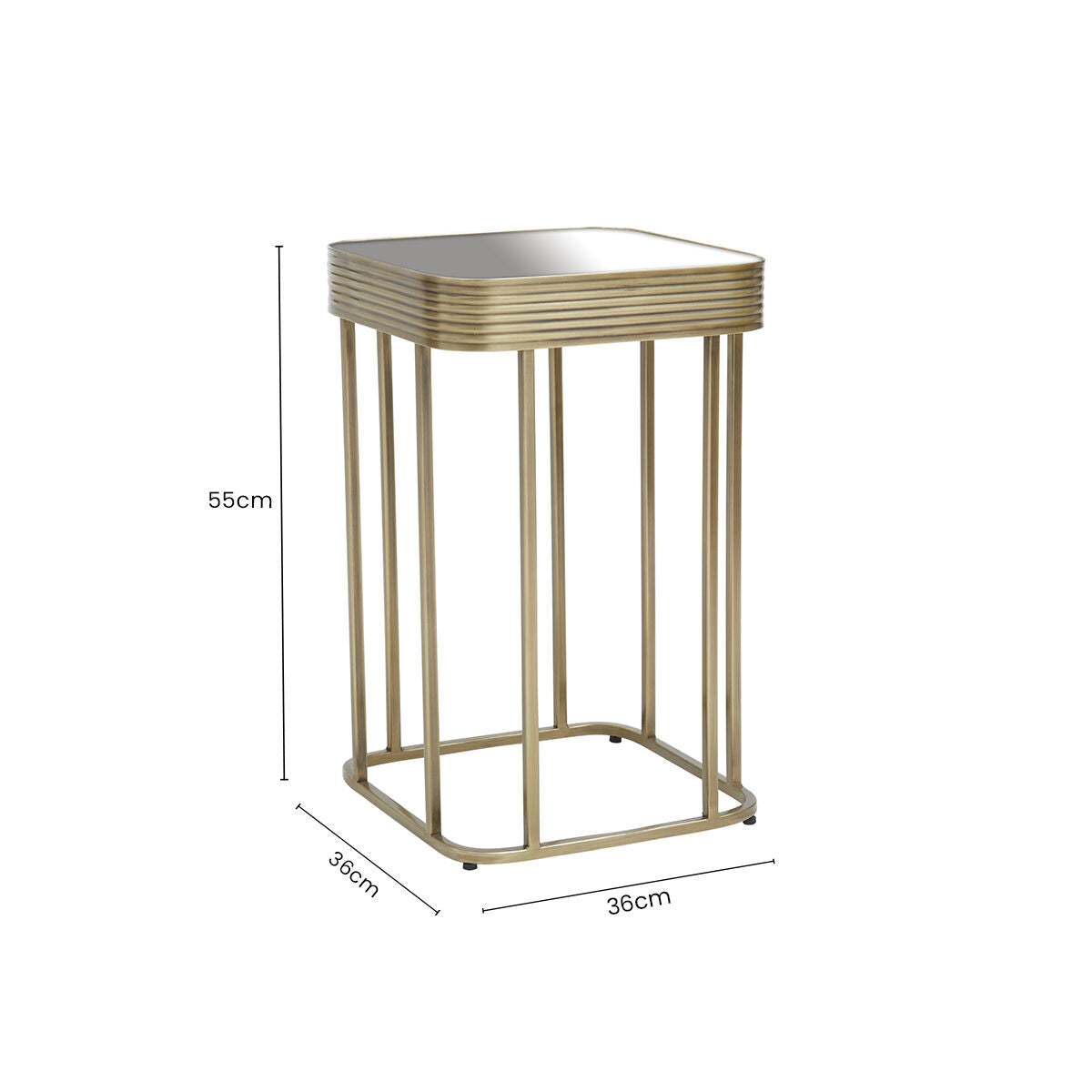 Orsina Ella Gold Side Table – Mirrored Top with Textured Edge