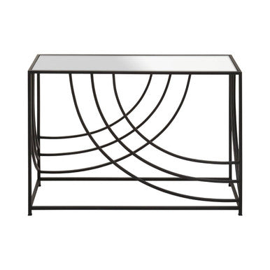 Orsina Logan Mirrored Glass Console Table - Black Curved Iron Frame