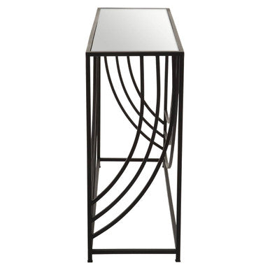 Orsina Logan Mirrored Glass Console Table - Black Curved Iron Frame