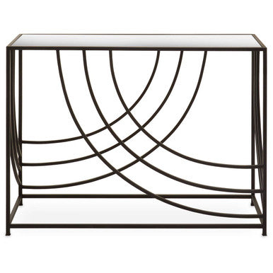 Orsina Logan Mirrored Glass Console Table - Black Curved Iron Frame