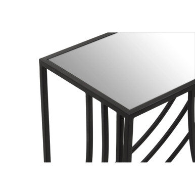 Orsina Logan Mirrored Glass Console Table - Black Curved Iron Frame