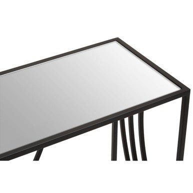 Orsina Logan Mirrored Glass Console Table - Black Curved Iron Frame