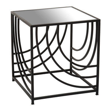 Orsina Logan Mirrored Side Table – Black Iron Geometric End Table