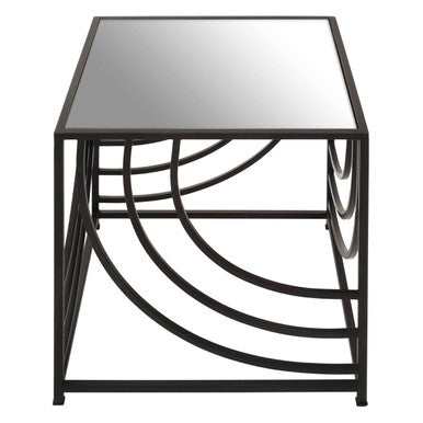 Orsina Logan Mirrored Side Table – Black Iron Geometric End Table
