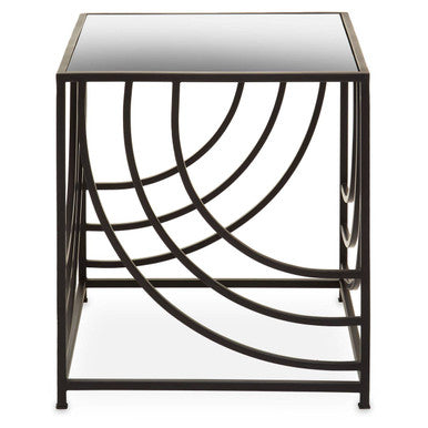 Orsina Logan Mirrored Side Table – Black Iron Geometric End Table