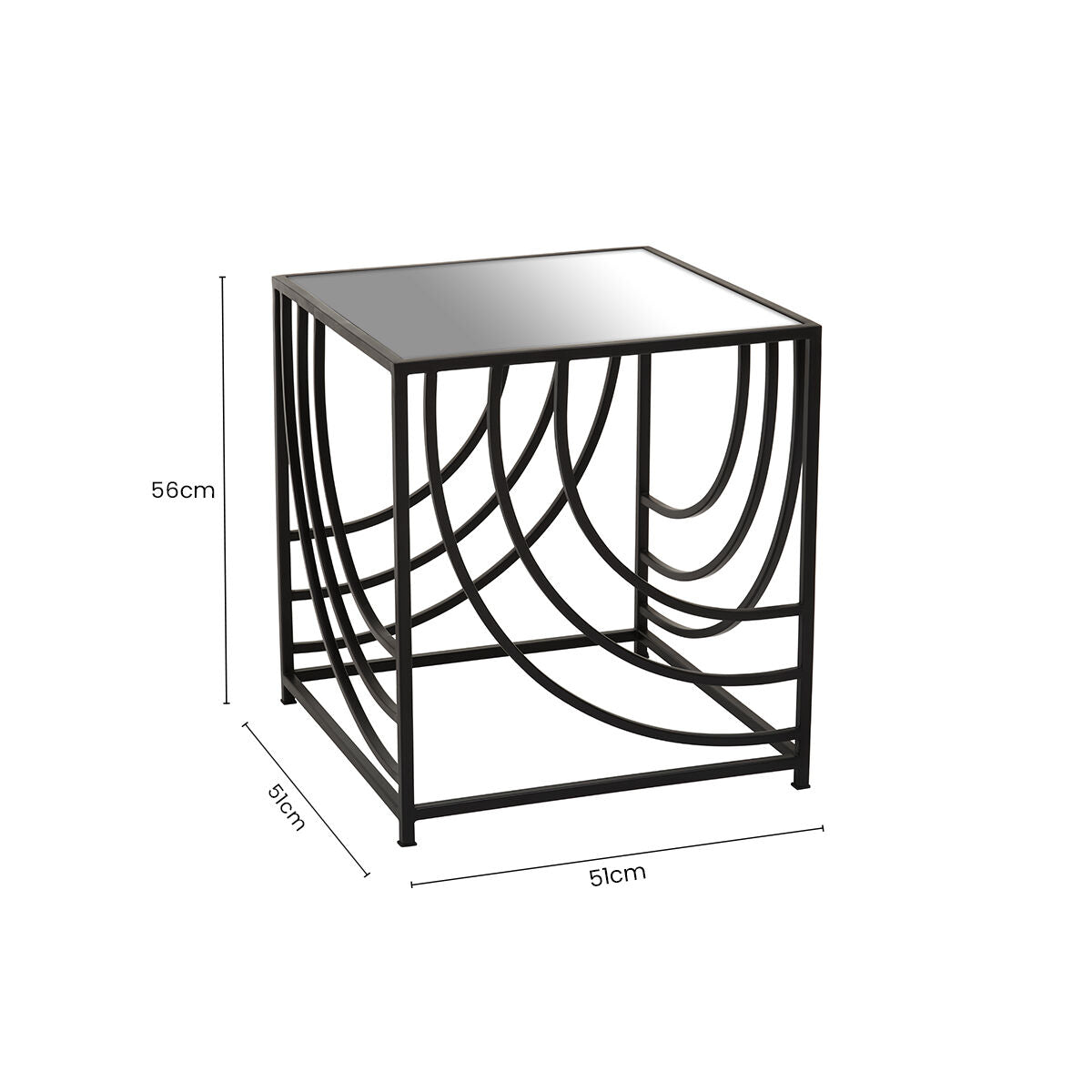 Orsina Logan Mirrored Side Table – Black Iron Geometric End Table