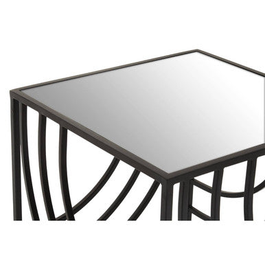 Orsina Logan Mirrored Side Table – Black Iron Geometric End Table