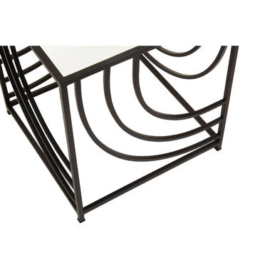 Orsina Logan Mirrored Side Table – Black Iron Geometric End Table