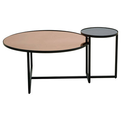 Orsina Cercle 2-Tier Coffee Table – Smoked Mirror & Black Metal Frame