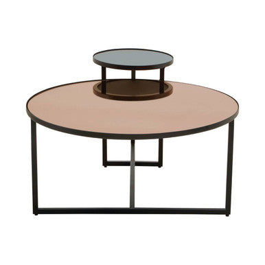 Orsina Cercle 2-Tier Coffee Table – Smoked Mirror & Black Metal Frame