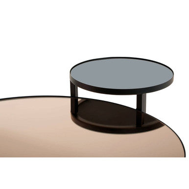 Orsina Cercle 2-Tier Coffee Table – Smoked Mirror & Black Metal Frame