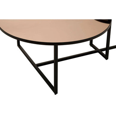 Orsina Cercle 2-Tier Coffee Table – Smoked Mirror & Black Metal Frame
