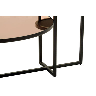 Orsina Cercle 2-Tier Coffee Table – Smoked Mirror & Black Metal Frame