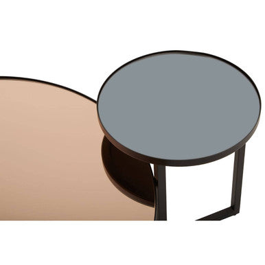 Orsina Cercle 2-Tier Coffee Table – Smoked Mirror & Black Metal Frame