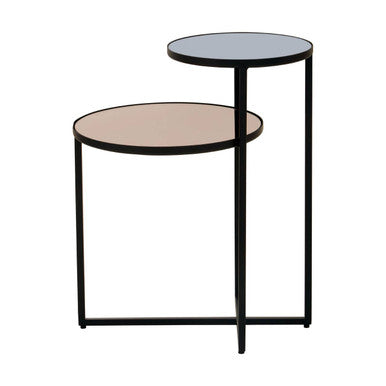 Orsina Cercle 2-Tier Side Table – Smoked Mirror & Black Metal Frame