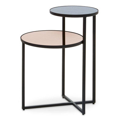 Orsina Cercle 2-Tier Side Table – Smoked Mirror & Black Metal Frame