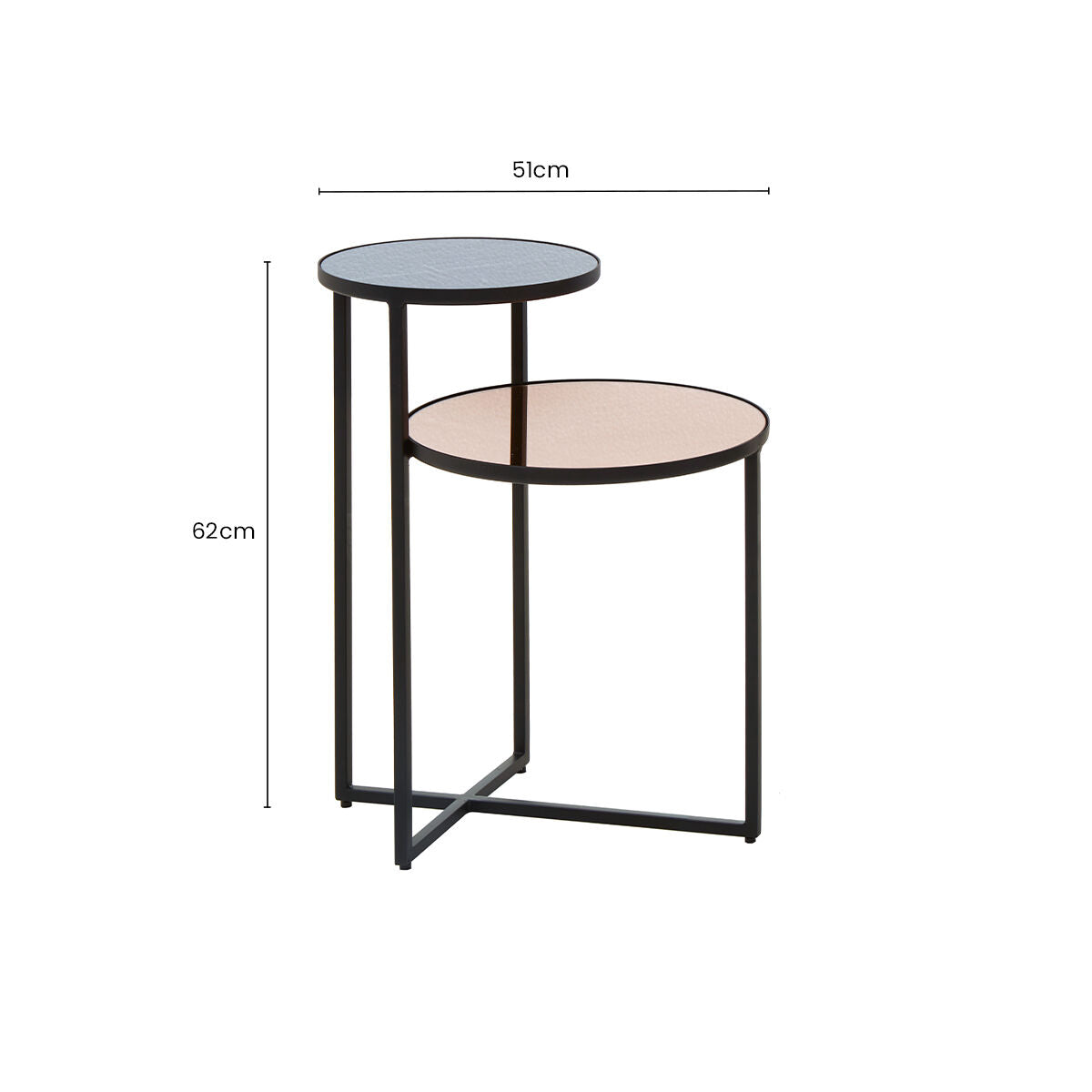 Orsina Cercle 2-Tier Side Table – Smoked Mirror & Black Metal Frame