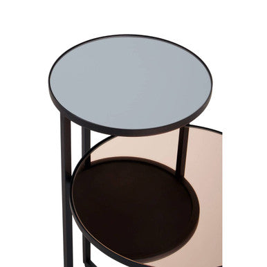 Orsina Cercle 2-Tier Side Table – Smoked Mirror & Black Metal Frame
