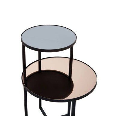 Orsina Cercle 2-Tier Side Table – Smoked Mirror & Black Metal Frame