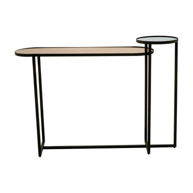 Orsina Cercle 2-Tier Console Table – Smoked Mirror & Black Metal