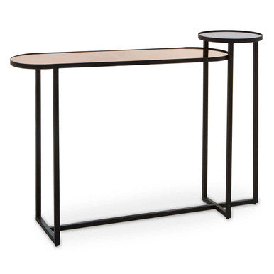 Orsina Cercle 2-Tier Console Table – Smoked Mirror & Black Metal