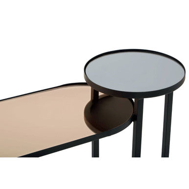 Orsina Cercle 2-Tier Console Table – Smoked Mirror & Black Metal