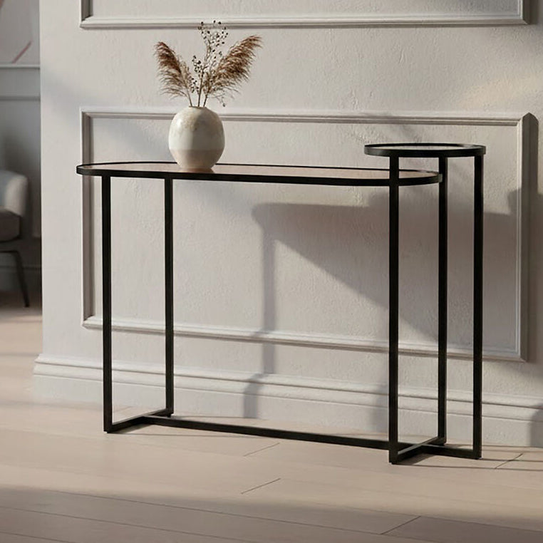 Orsina Cercle 2-Tier Console Table – Smoked Mirror & Black Metal