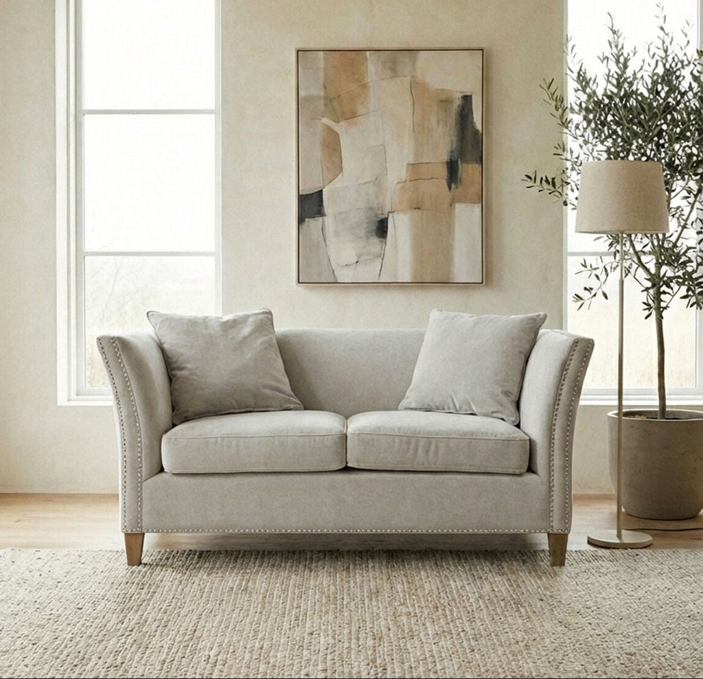 Orsina Sutton 2 Seater Grey Fabric Sofa with Stud Detail – Modern