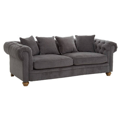 Orsina Spencer 3 Seater Grey Fabric Sofa with Wooden Legs
