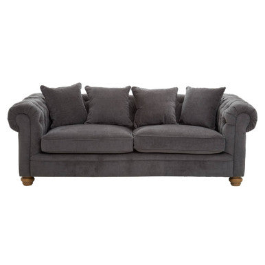 Orsina Spencer 3 Seater Grey Fabric Sofa with Wooden Legs