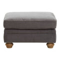 Orsina Spencer Grey Fabric Footstool – Round Ottoman with Brown Legs